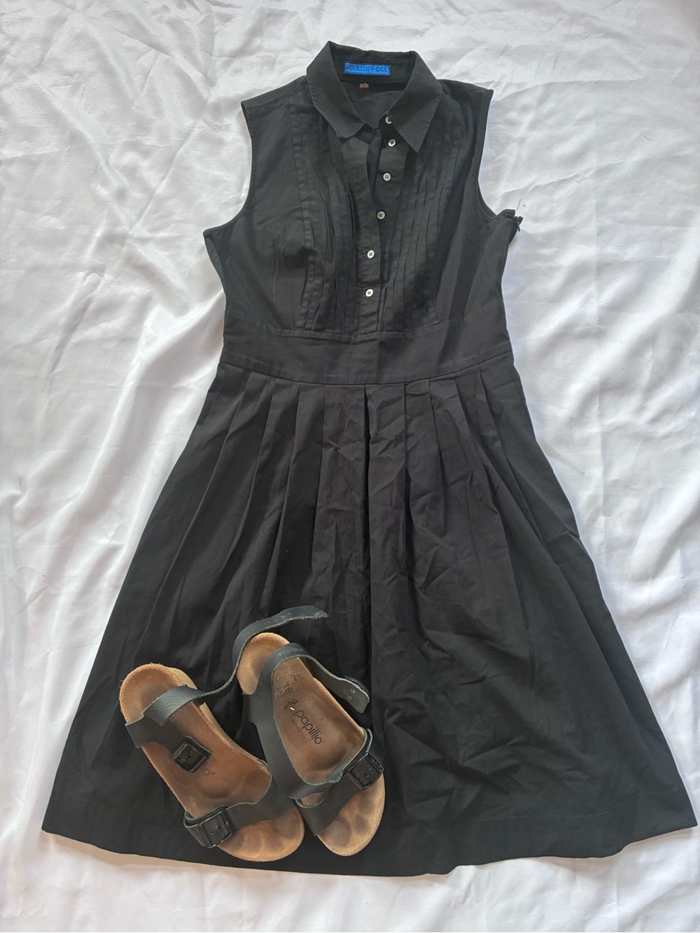 Martin + Osa Black Sleeveless Pintuck Shirt Dress Size 2